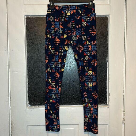 LuLaRoe Women’s Dark Blue and Orange Geometric Printed Stetch Casual Legging OS - Picture 1 of 5